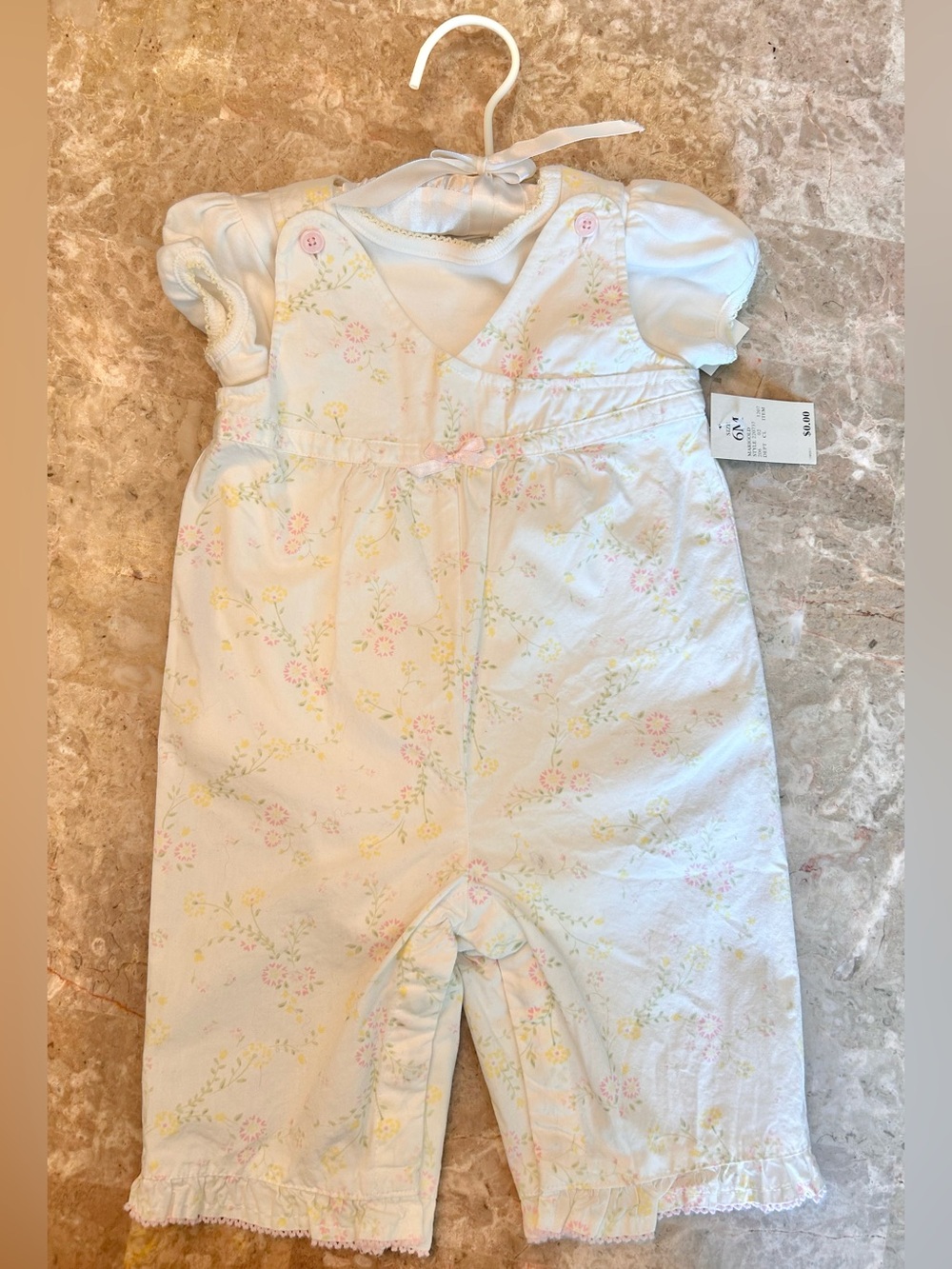 Lullaby Club Yellow Knit Cardi and Floral One-Piece for Baby Girl 6 mo - Picture 7 of 8